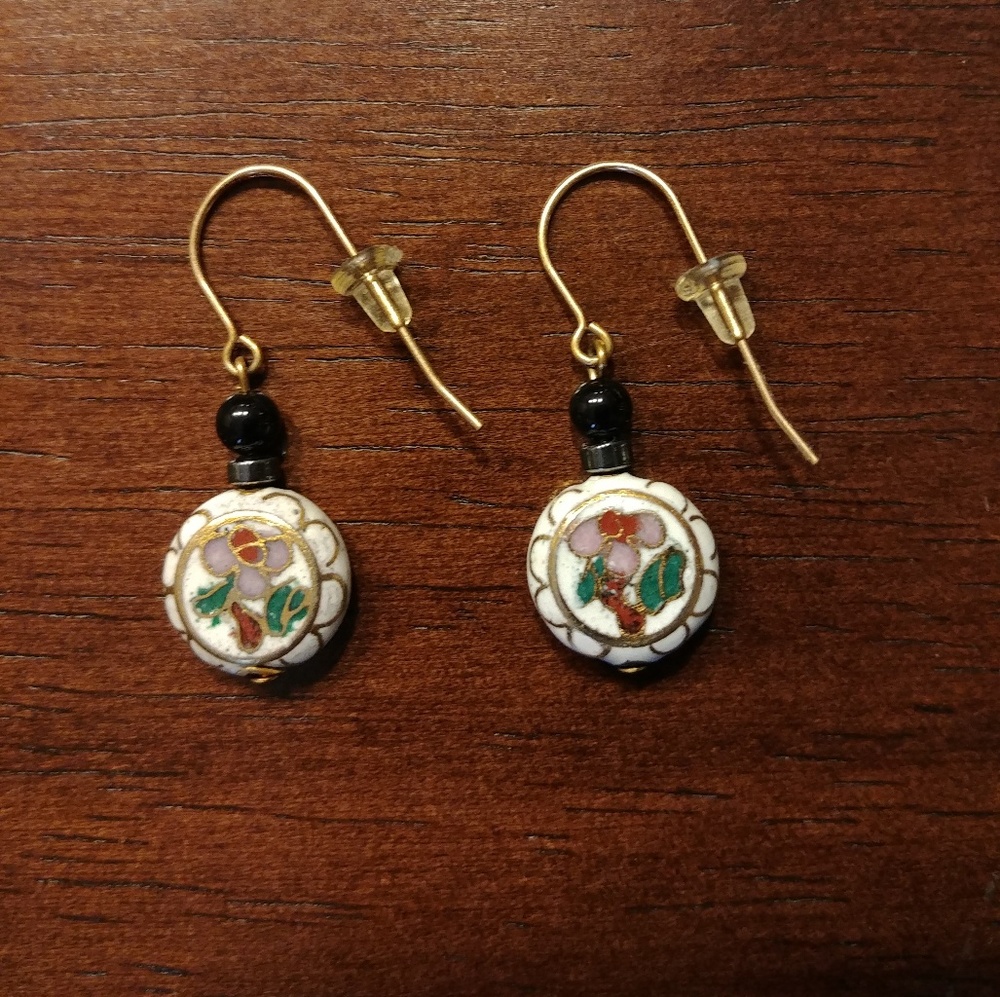 Black Onyx Hematite Cloisonne Earrings
